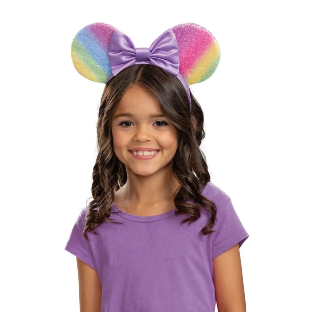 DISNEY Minnie Mouse Ears Headband, rainbow ears with a purple bow, NWOT